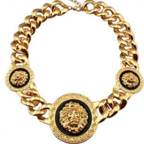 Chunky Chain Statement Necklace - Women Fashion Accessories Three Lion Head