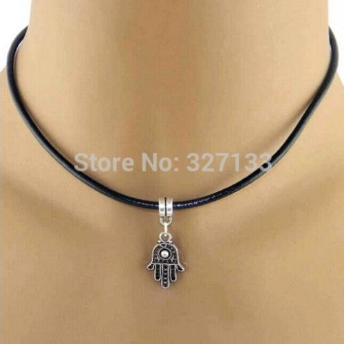 DIY Clavicle Necklace Gift 50cm S5951 New Fashion Jewelry Necklace 10 pcs Evil Eye Charms Necklace Pendant Leather Necklace