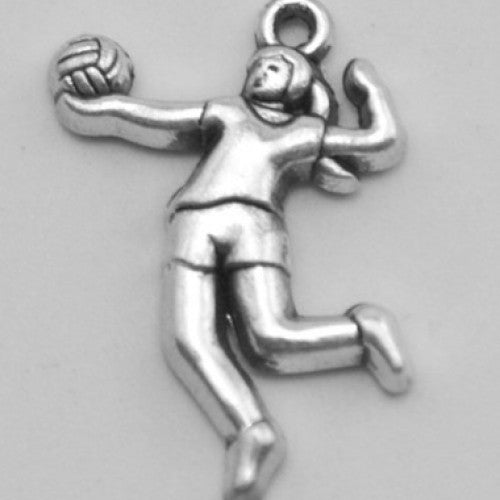 Single side antique silver toned - 20 volleyball player sports jewelry charms